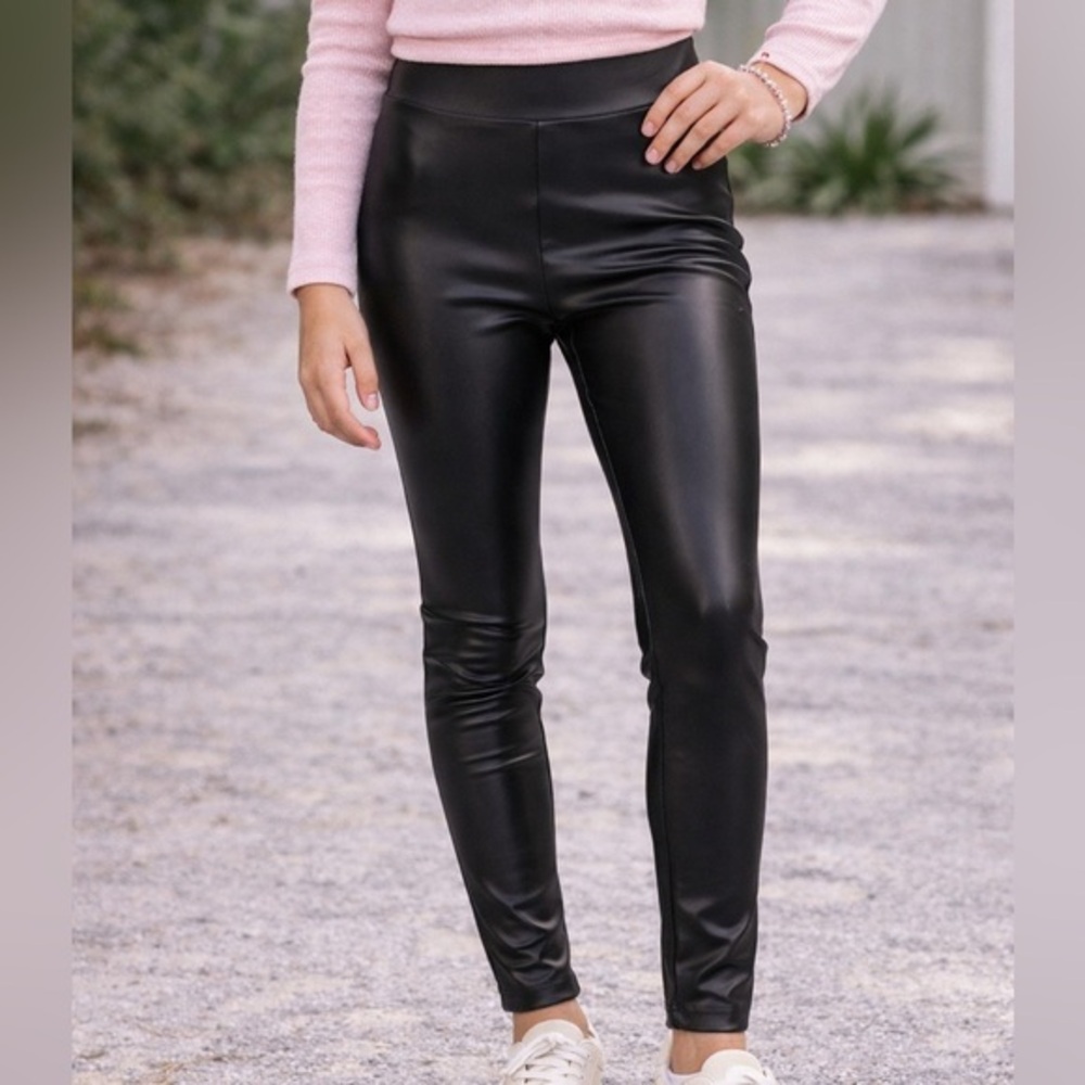 Zara Girls Faux Leather Leggings Black High Waist Size 13-14 NWT